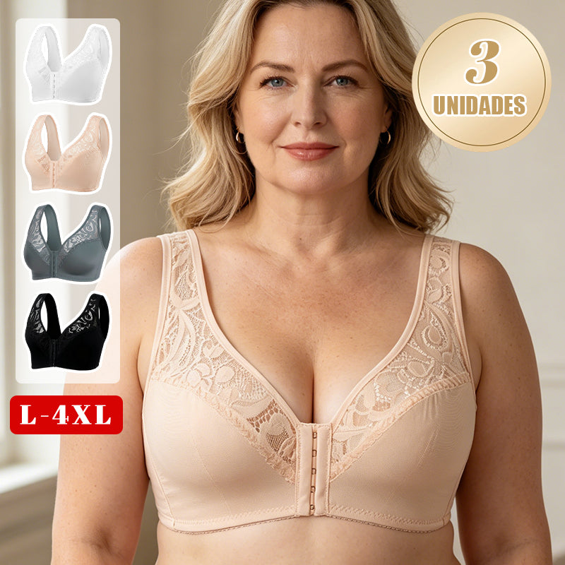 💖Vrijemenski najniža cijena【Set od 3 dijela】【L-4XL】😍🩲Plus size push-up grudnjak, prekrasna čipka, push-up i šuplji dizajn, kopčanje sprijeda