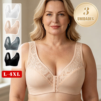 💖Vrijemenski najniža cijena【Set od 3 dijela】【L-4XL】😍🩲Plus size push-up grudnjak, prekrasna čipka, push-up i šuplji dizajn, kopčanje sprijeda